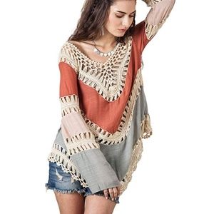 Women' Boho V Neck Crochet Tunic Tops